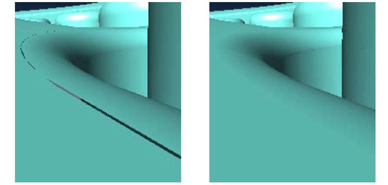 NURBS surfaces with cracks (left) and no cracks (right)