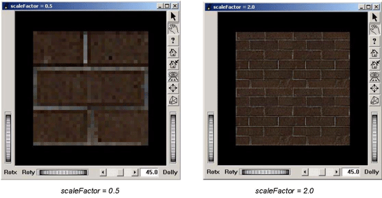 Effects of different scale factors on a texture map