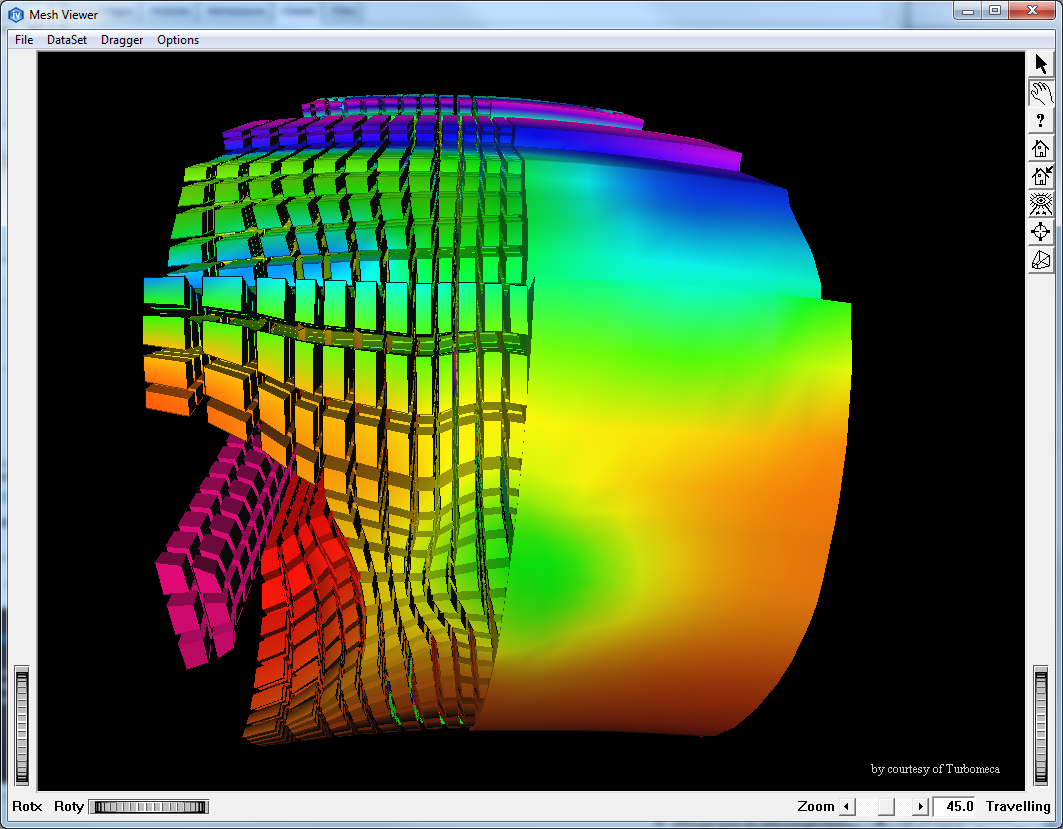 Unstructured mesh displayed by using a MoMeshCellShape on the left part and a MoMeshSkin on the right part.