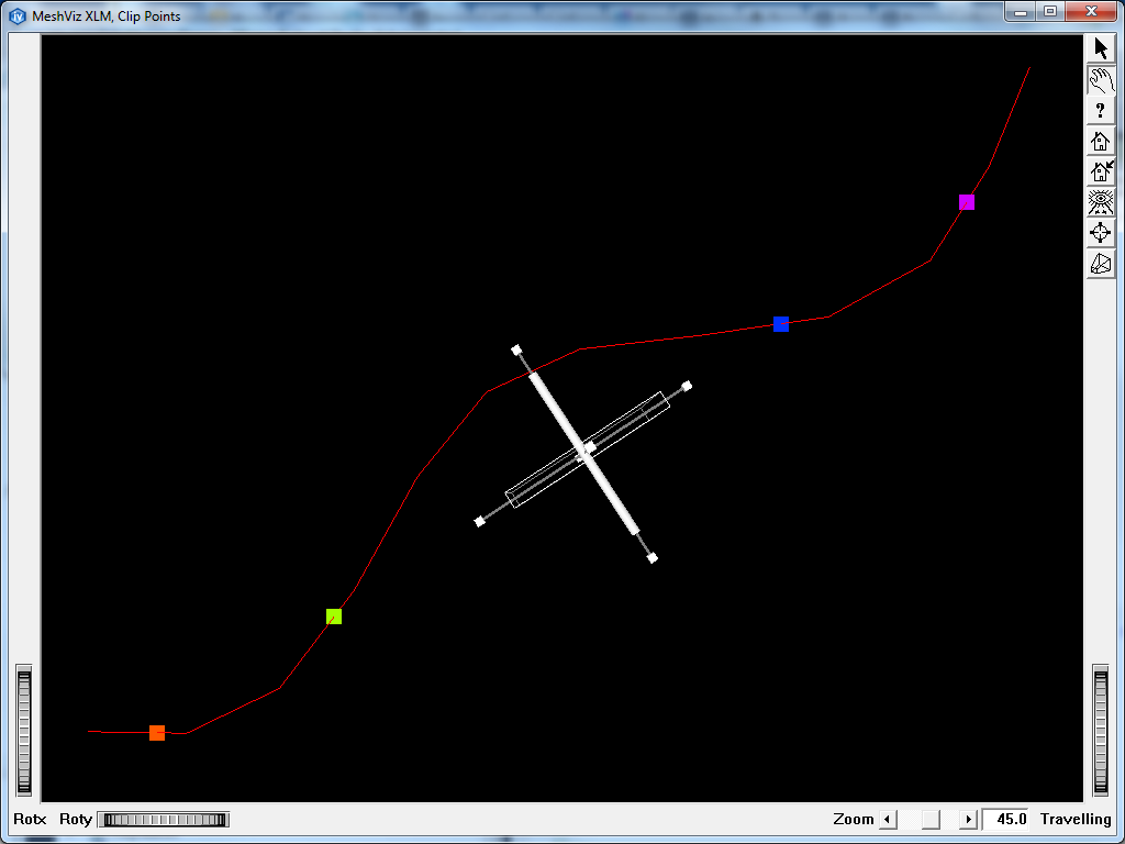 Example showing 4 intersection points between the red line mesh and the plane defined by the white jack dragger