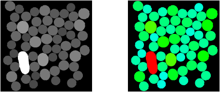 Figure 2: Result of SoMeasureImageProcessing command with Area as parameter (Left: standard gray colormap; Right: rainbow colormap)